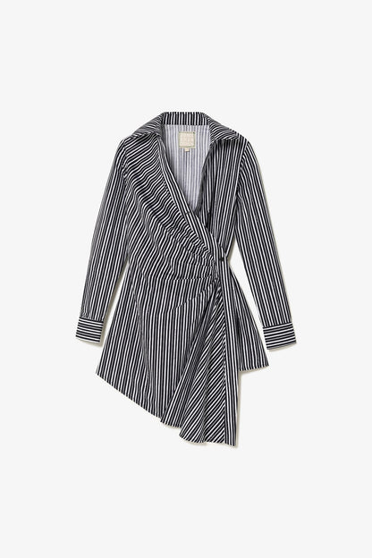 Sashi Wrap Dress In Black and White Striped Cotton - Larroude