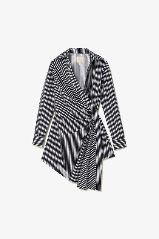 Sashi Wrap Dress In Black and White Striped Cotton - Larroude