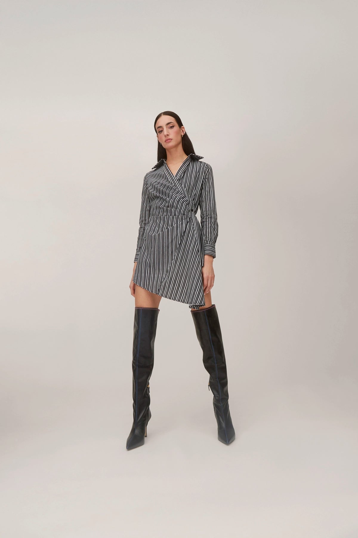 Sashi Wrap Dress In Black and White Striped Cotton - Larroude