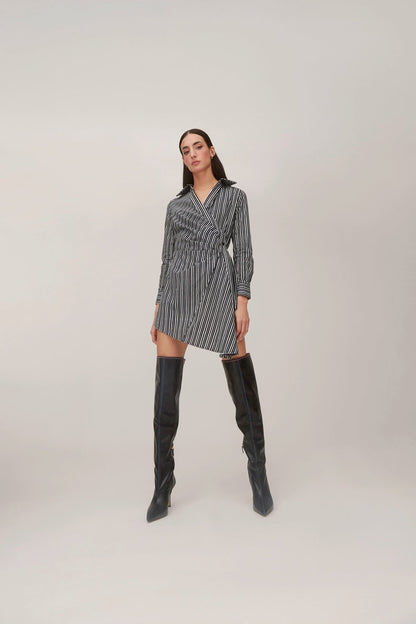 Sashi Wrap Dress In Black and White Striped Cotton - Larroude
