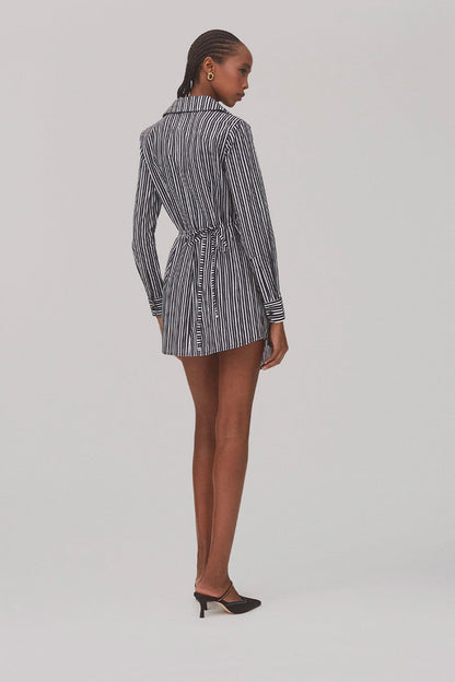 Sashi Wrap Dress In Black and White Striped Cotton - Larroude