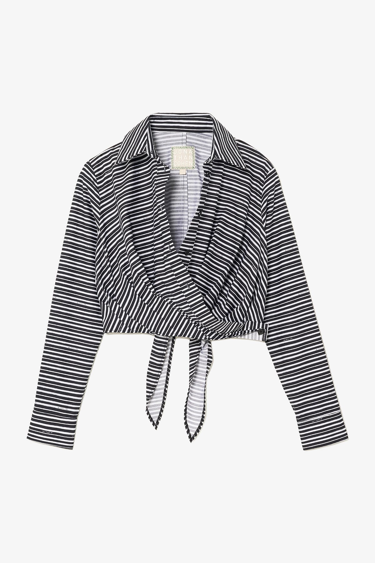 Rose Wrap Top In Black and White Striped Cotton - Larroude