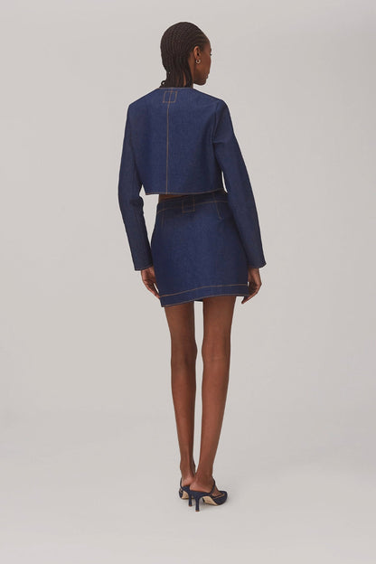 Gloria Cropped Jacket In Blue Denim - Larroude