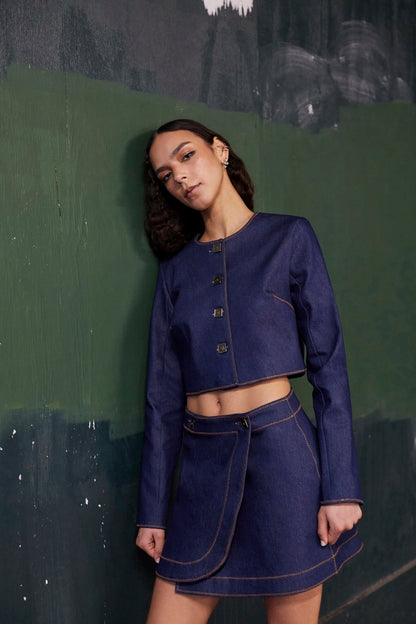 Marina Mini Skirt In Blue Denim - Larroude