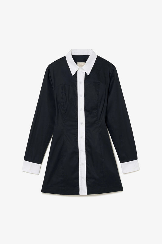 Annie Bustier Dress In Black and White Percale - Larroude