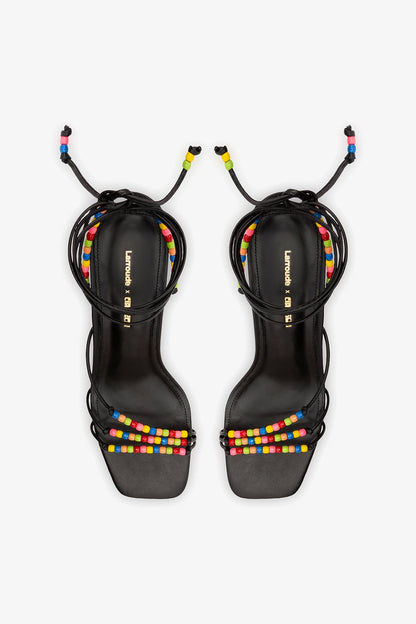 Larroudé x Ciao Lucia: Eloisa Sandal Black Leather - Larroude