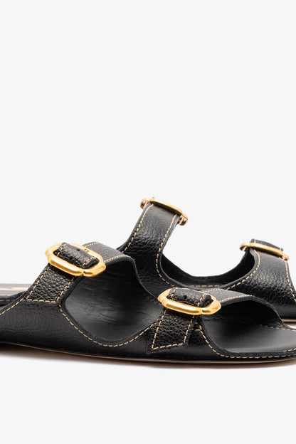 Amalfi Flat Black Leather - Larroude