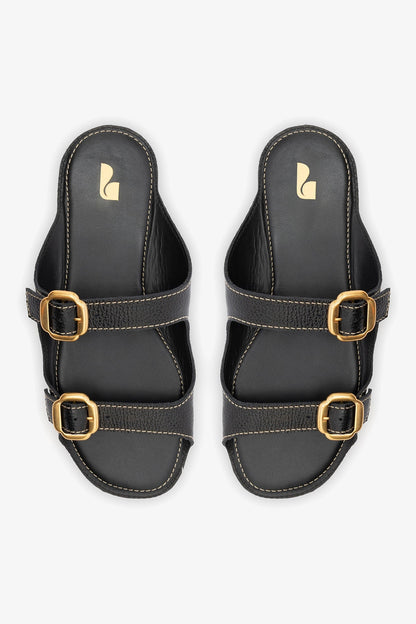 Amalfi Flat Black Leather - Larroude