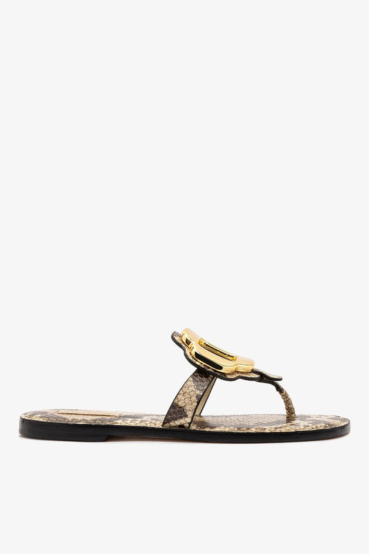 Margherita Thong Sandal in Neutral Snake Leather and Gold Hardware - Larroude