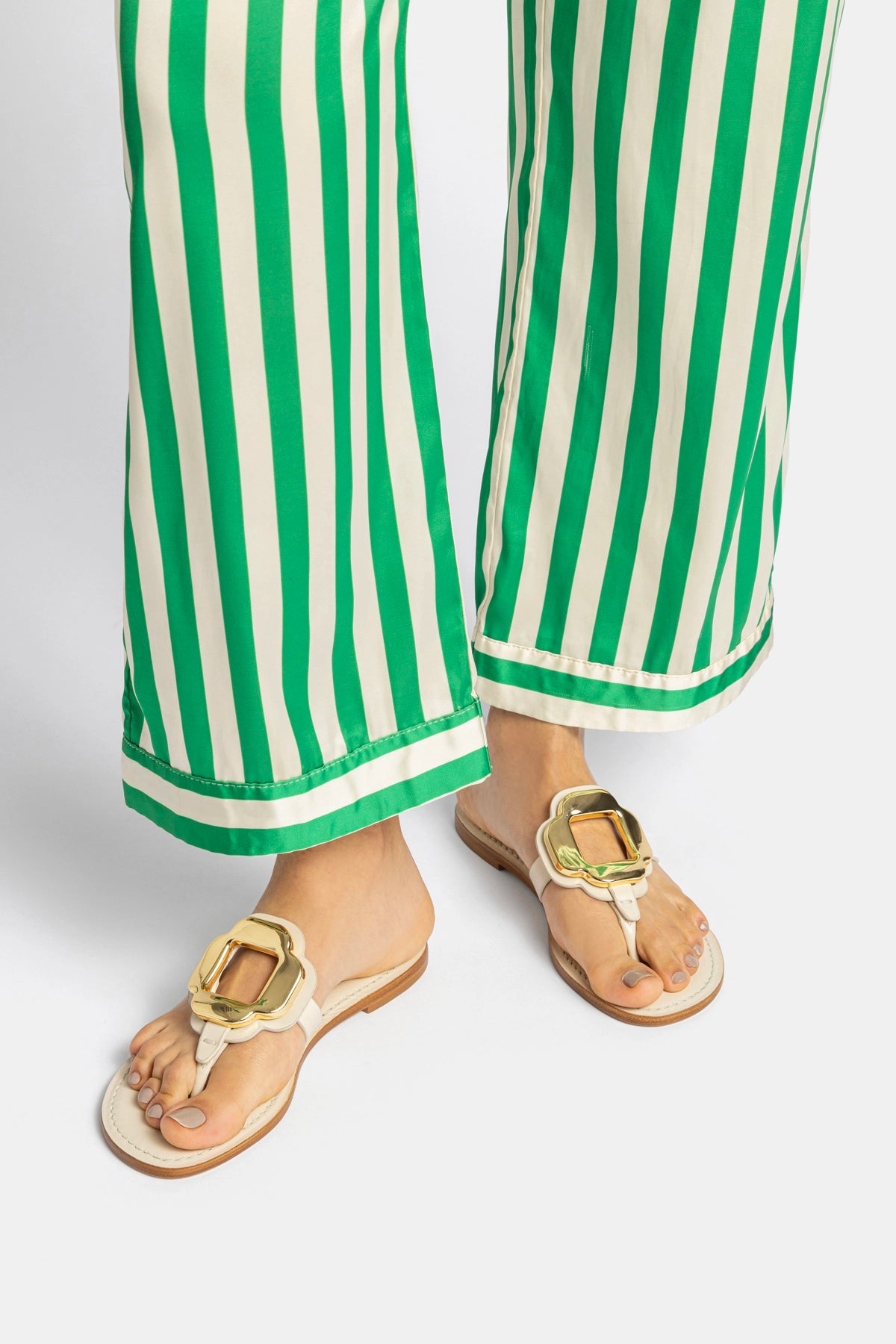 Margherita Thong Sandal in Ivory Leather and Gold Hardware - Larroude