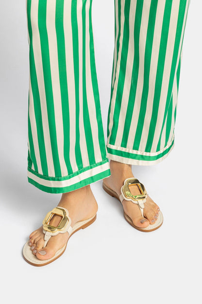 Margherita Thong Sandal in Ivory Leather and Gold Hardware - Larroude