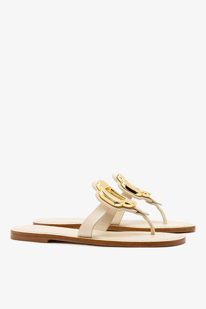 Margherita Thong Sandal in Ivory Leather and Gold Hardware - Larroude