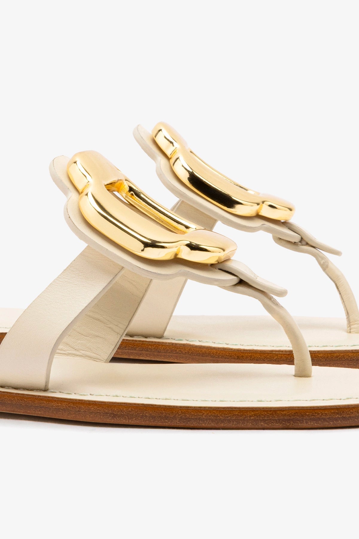 Margherita Thong Sandal in Ivory Leather and Gold Hardware - Larroude