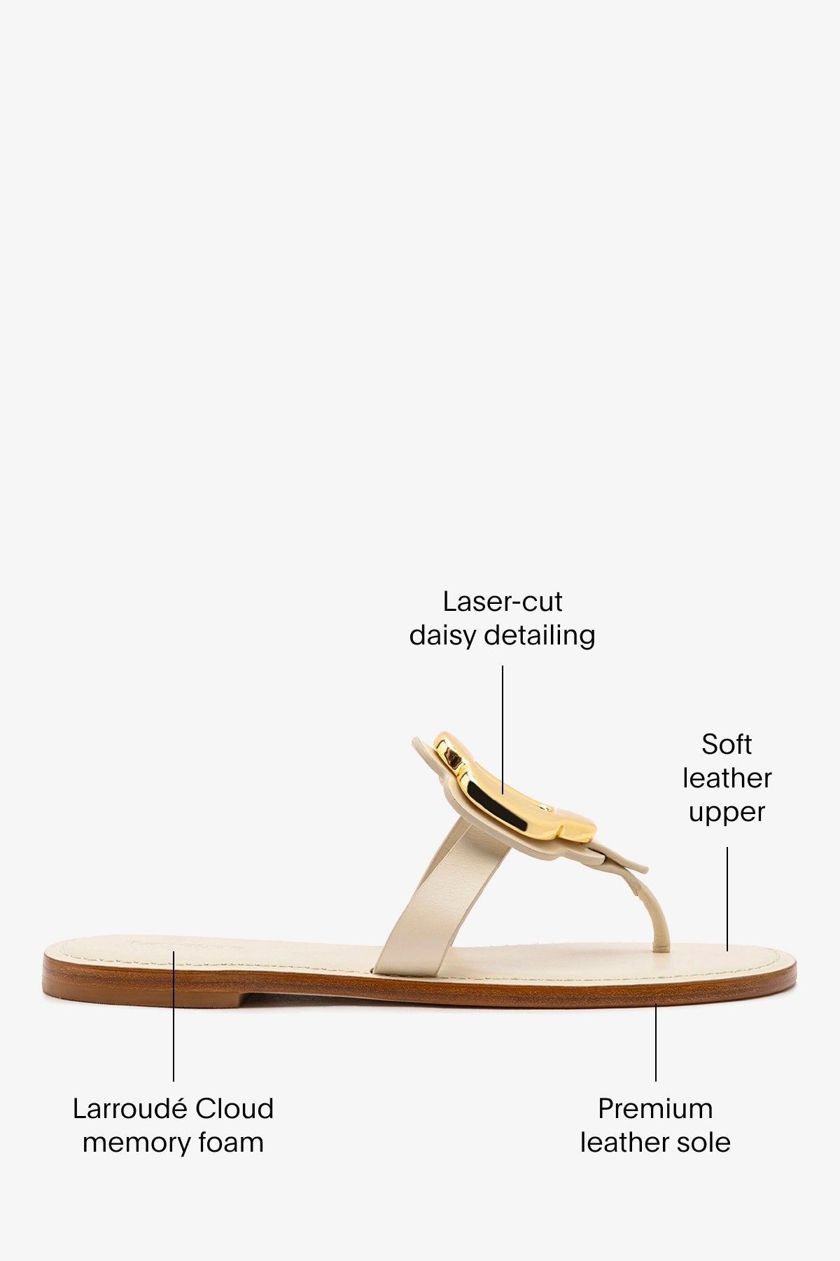 Margherita Thong Sandal in Ivory Leather and Gold Hardware - Larroude