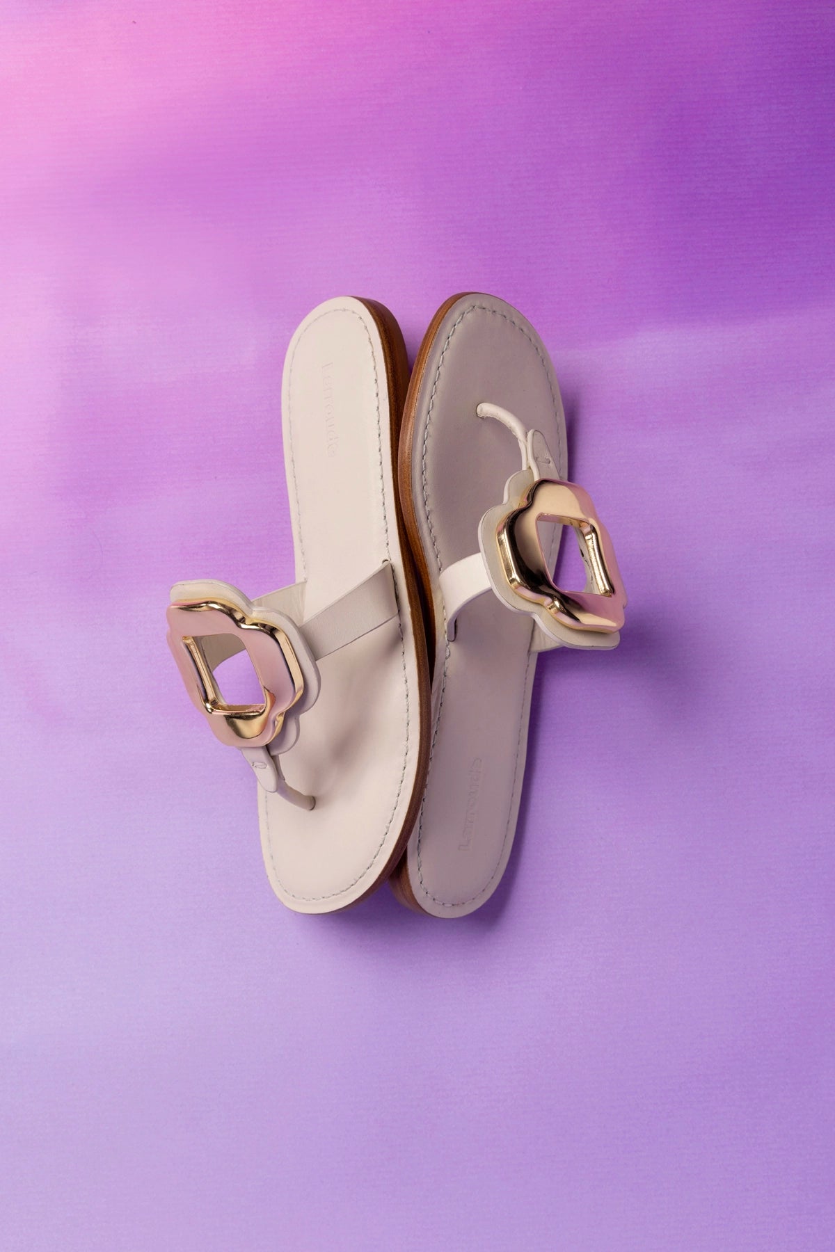 Margherita Thong Sandal in Ivory Leather and Gold Hardware - Larroude