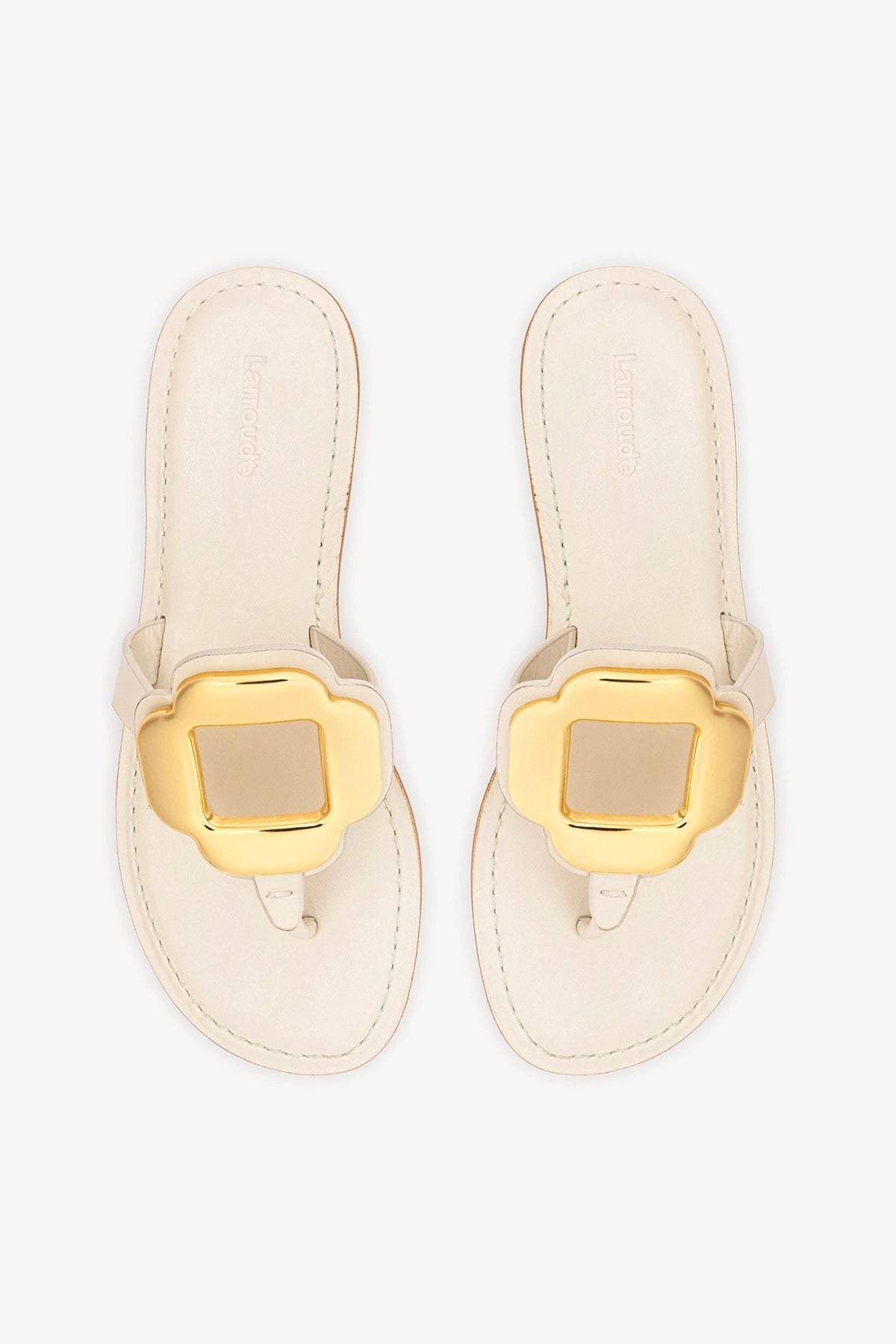 Margherita Thong Sandal in Ivory Leather and Gold Hardware - Larroude