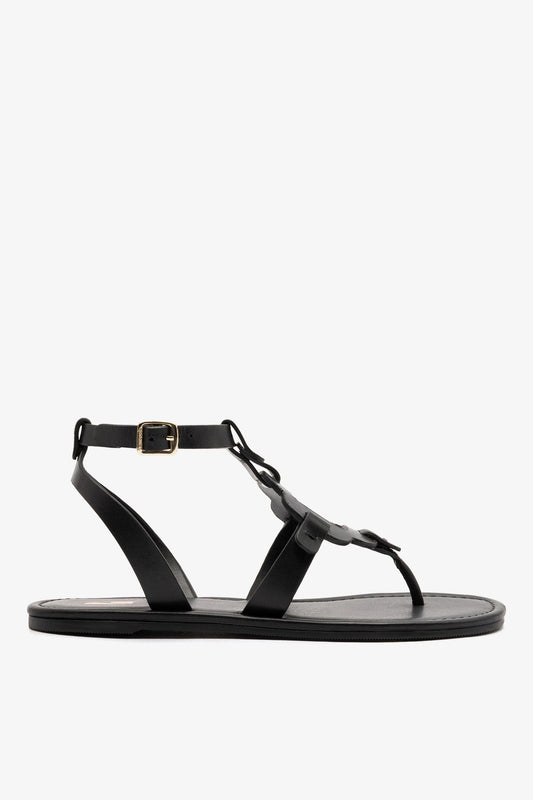 Margherita Sandal In Black Leather - Larroude