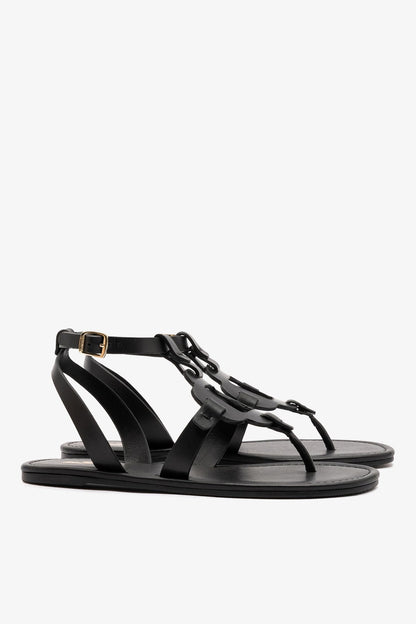 Margherita Sandal In Black Leather - Larroude