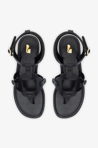 Margherita Sandal In Black Leather - Larroude