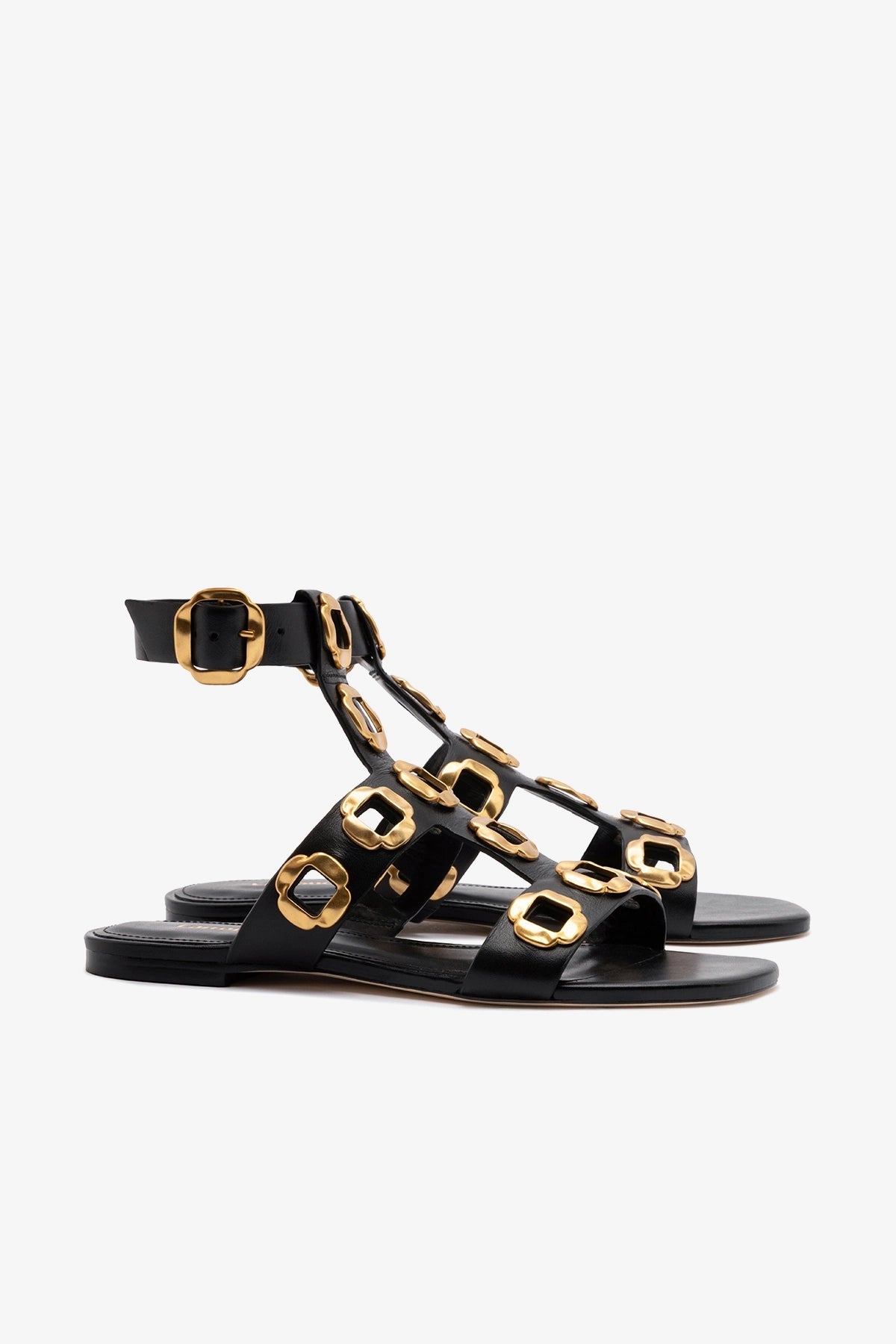 Milan Gladiator Flat In Black Leather - Larroude