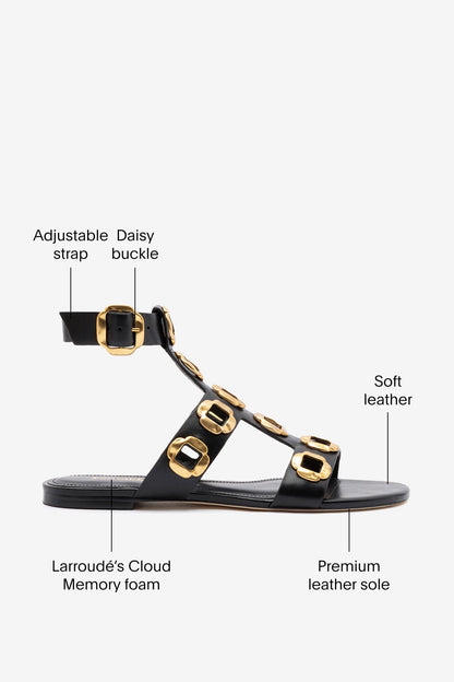 Milan Gladiator Flat In Black Leather - Larroude