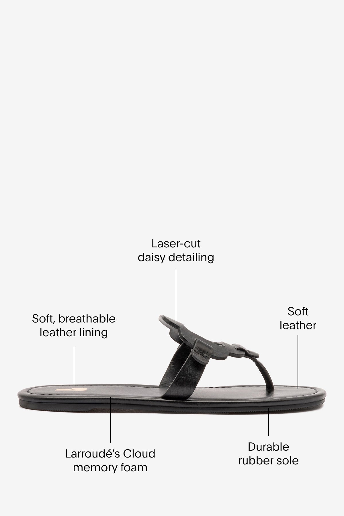 Margherita Thong Sandal In Black Leather - Larroude