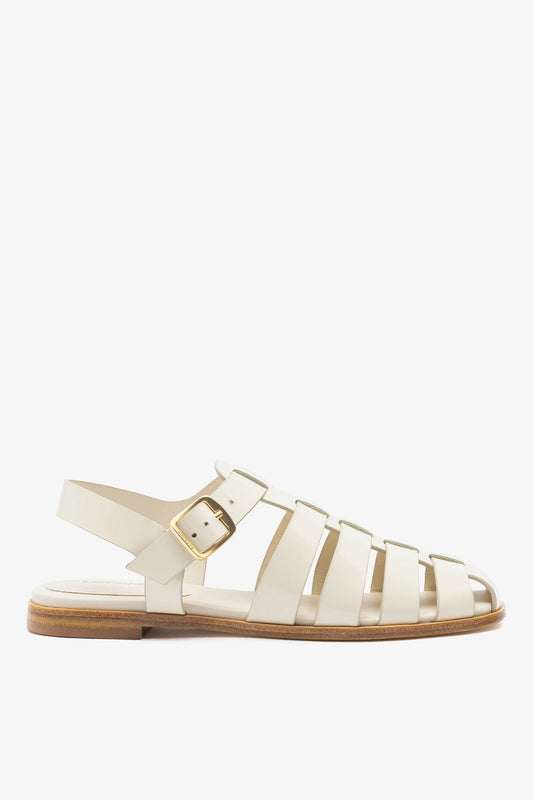 Stevie Flat Sandal In Ivory Box Leather - Larroude