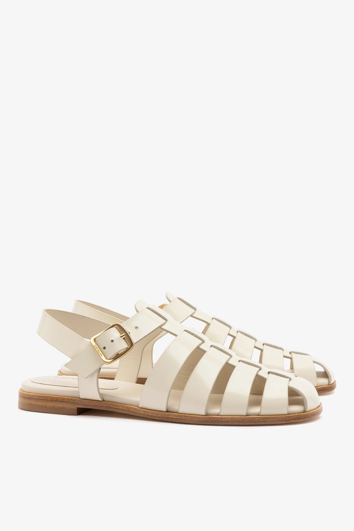 Stevie Flat Sandal In Ivory Box Leather - Larroude