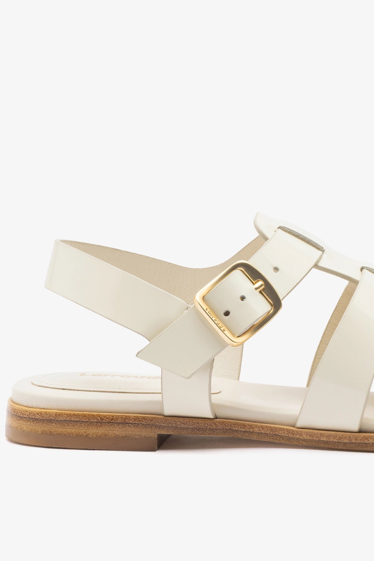 Stevie Flat Sandal In Ivory Box Leather - Larroude