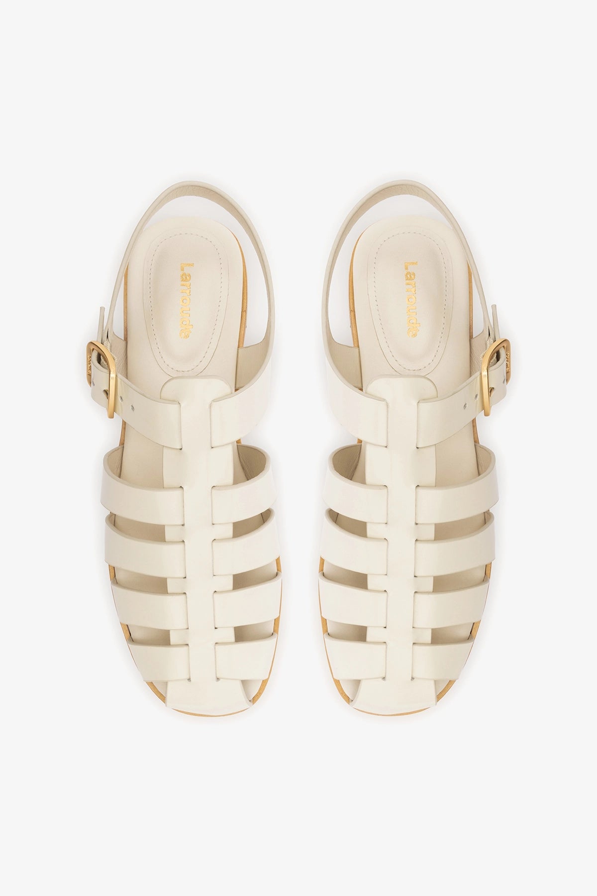 Stevie Flat Sandal In Ivory Box Leather - Larroude