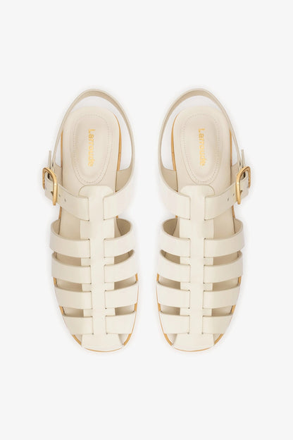 Stevie Flat Sandal In Ivory Box Leather - Larroude
