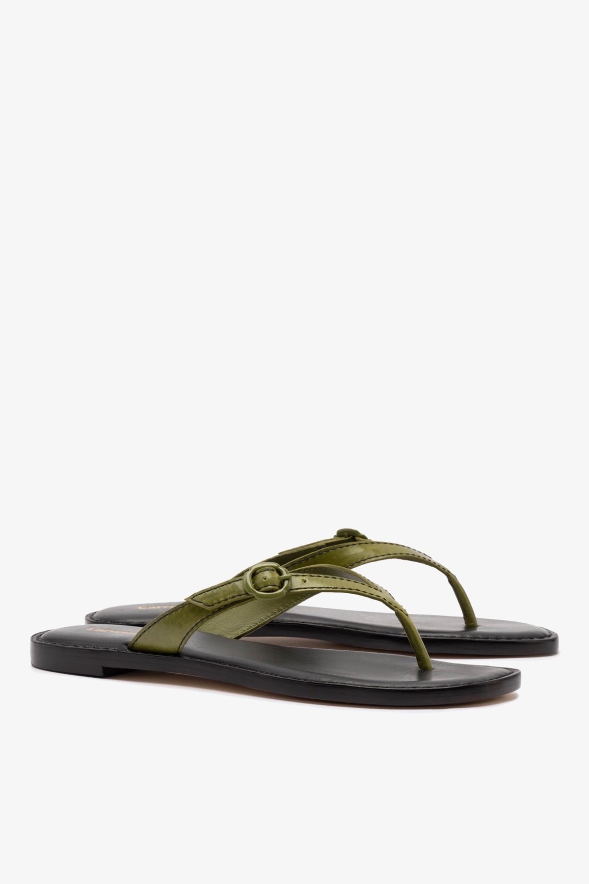 Mary Kate Flat Sandal In Seaweed Leather - Larroude