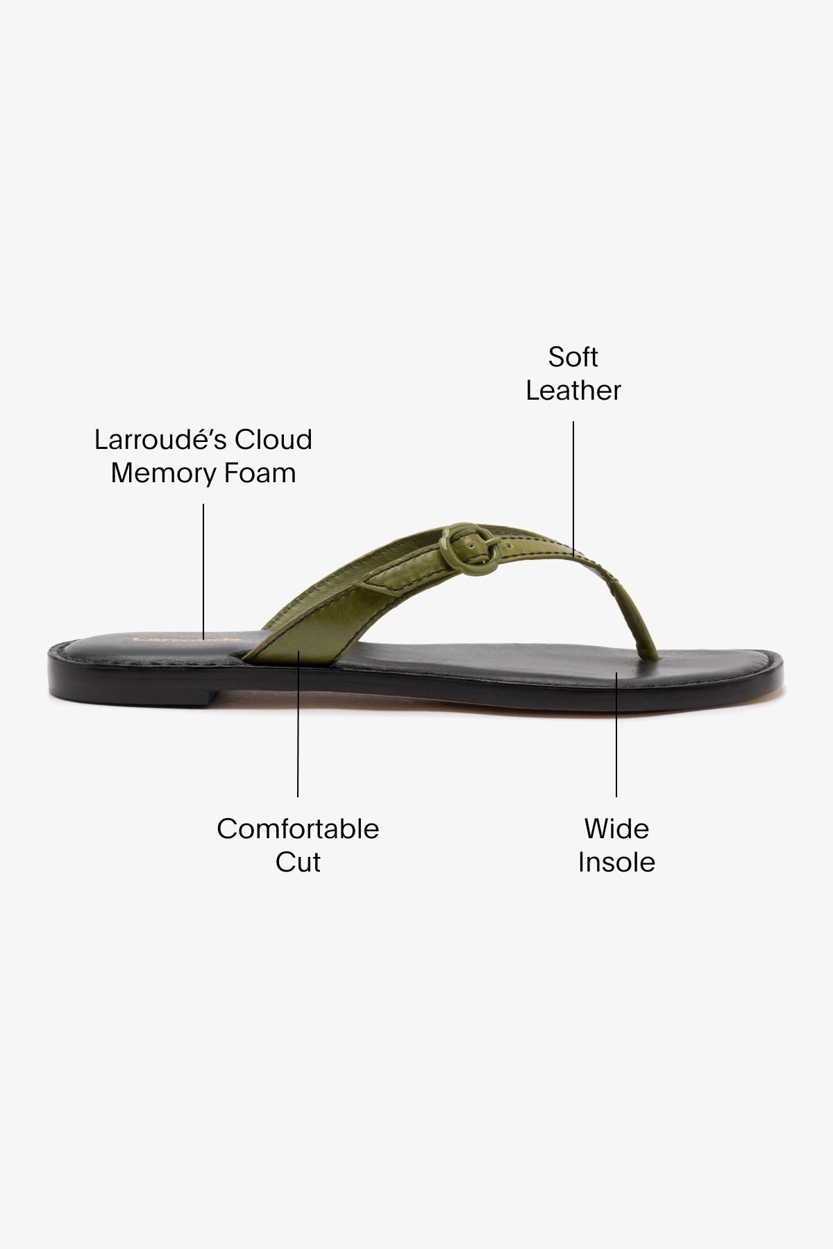 Mary Kate Flat Sandal In Seaweed Leather - Larroude