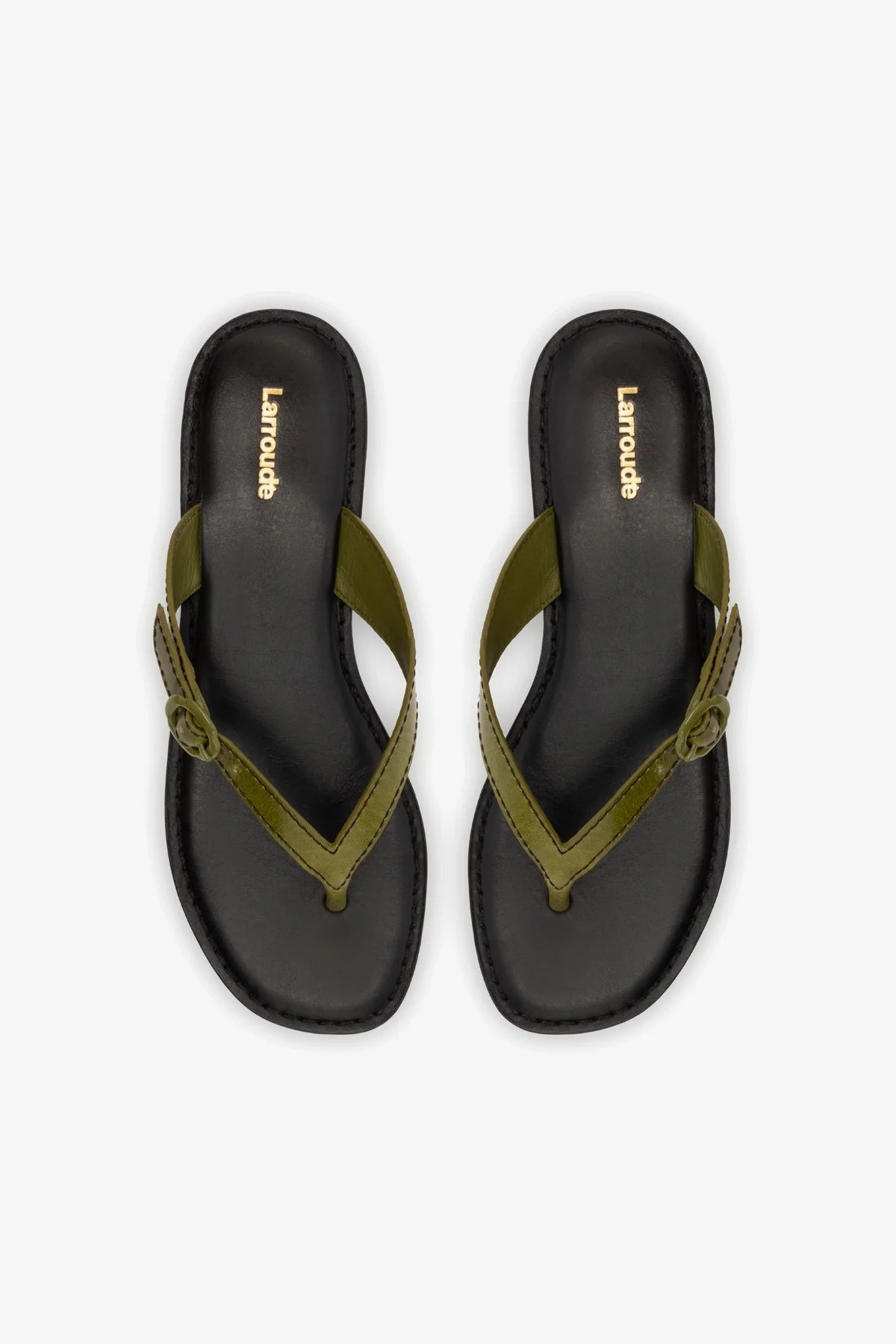 Mary Kate Flat Sandal In Seaweed Leather - Larroude
