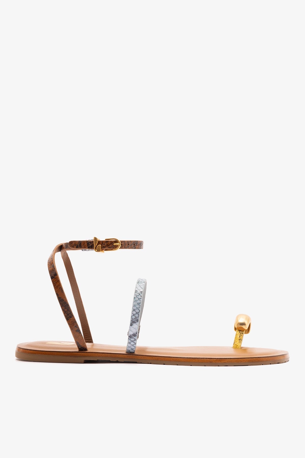 Biarritz Flat Sandal In Lemonade, Maya and Oud Python Embossed Leather - Larroude