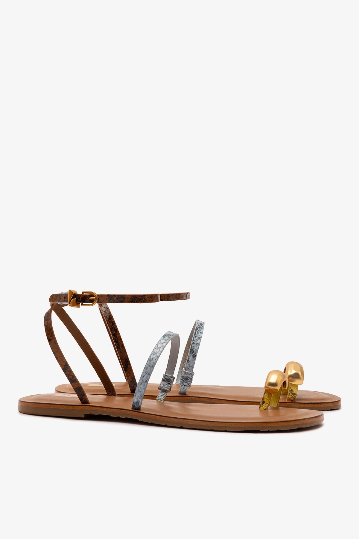 Biarritz Flat Sandal In Lemonade, Maya and Oud Python Embossed Leather - Larroude