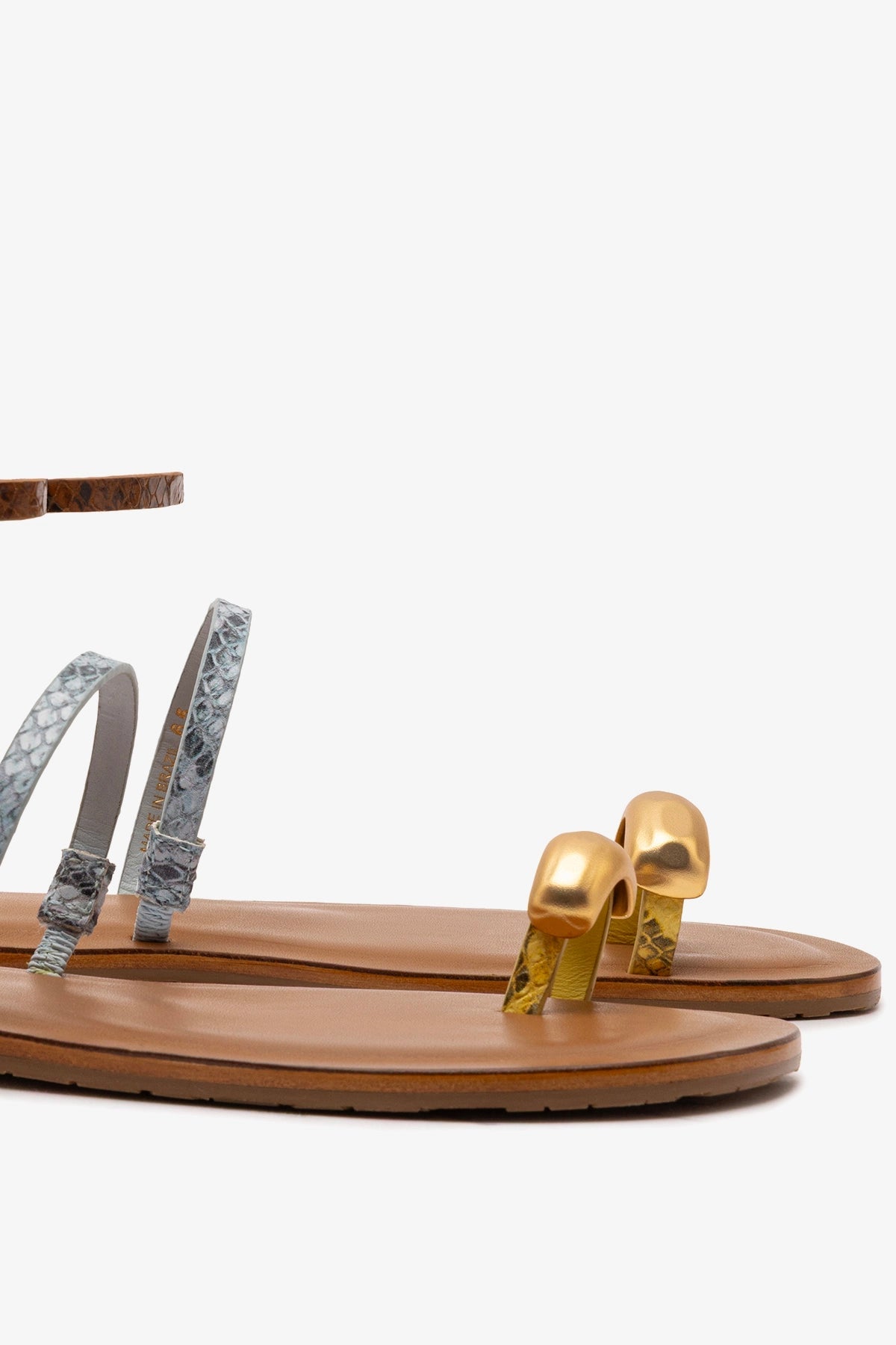Biarritz Flat Sandal In Lemonade, Maya and Oud Python Embossed Leather - Larroude