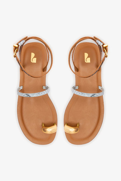 Biarritz Flat Sandal In Lemonade, Maya and Oud Python Embossed Leather - Larroude