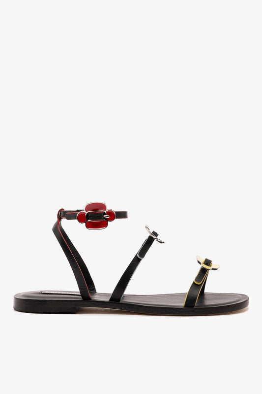Tinx Flat Sandal In Black Leather - Larroude