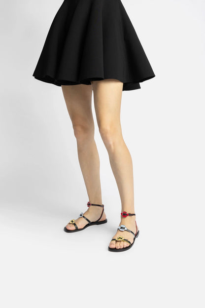 Tinx Flat Sandal In Black Leather - Larroude