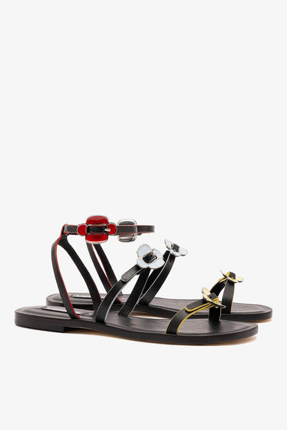 Tinx Flat Sandal In Black Leather - Larroude