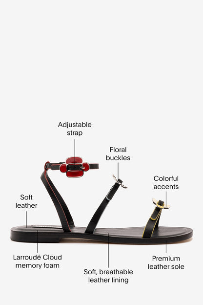 Tinx Flat Sandal In Black Leather - Larroude