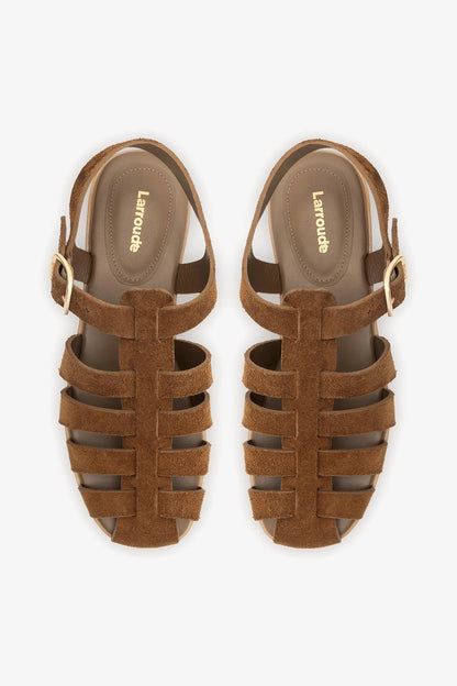 Stevie Flat Sandal In Russet Suede - Larroude