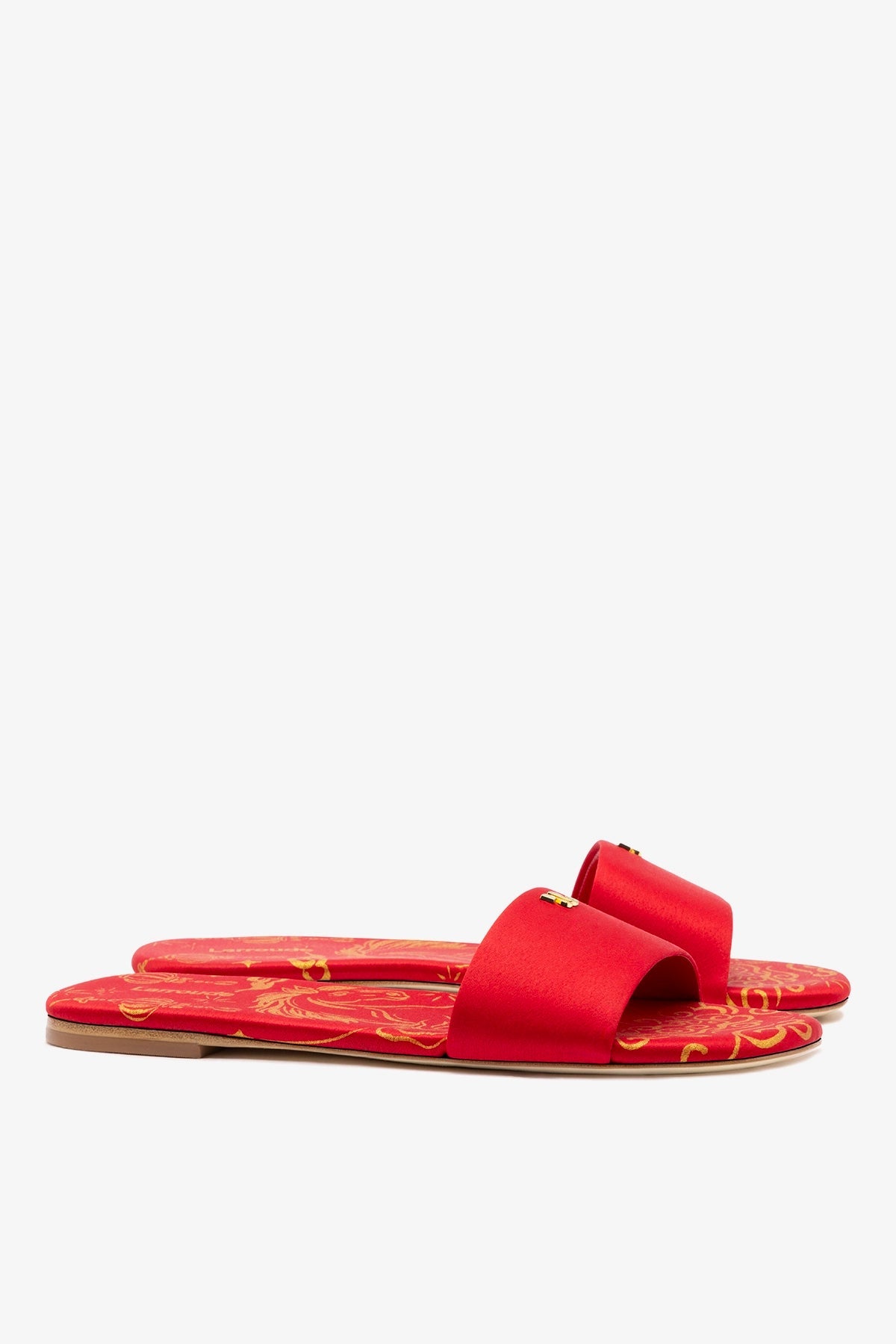 Ivy Flat In Cherry Satin - Larroude