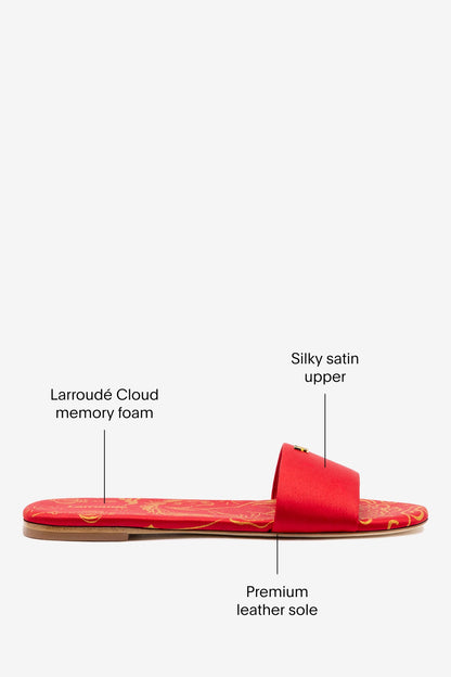 Ivy Flat In Cherry Satin - Larroude