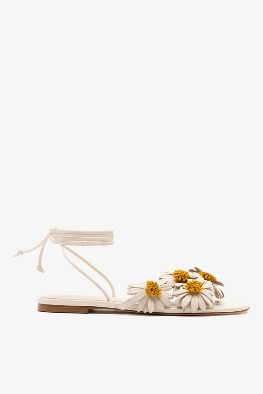 Fiore Flat Sandal Ivory Leather - Larroude