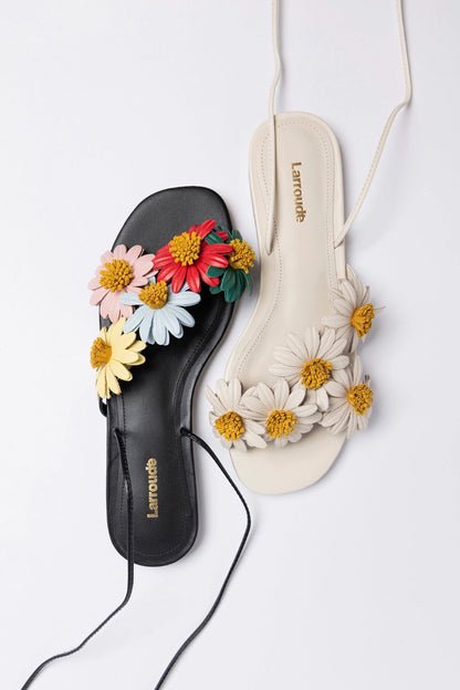 Fiore Flat Sandal Ivory Leather - Larroude