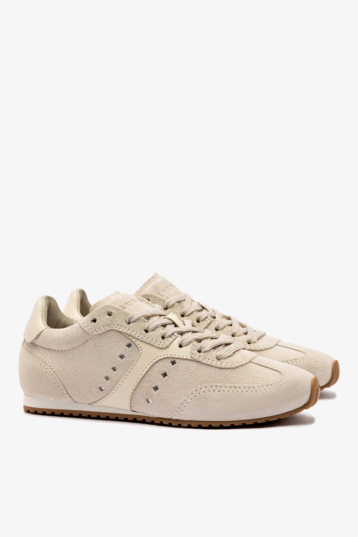Stella Sneaker In Mushroom Grey Suede and Ivory Leather - Larroude