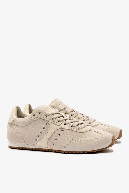 Stella Sneaker In Mushroom Grey Suede and Ivory Leather - Larroude