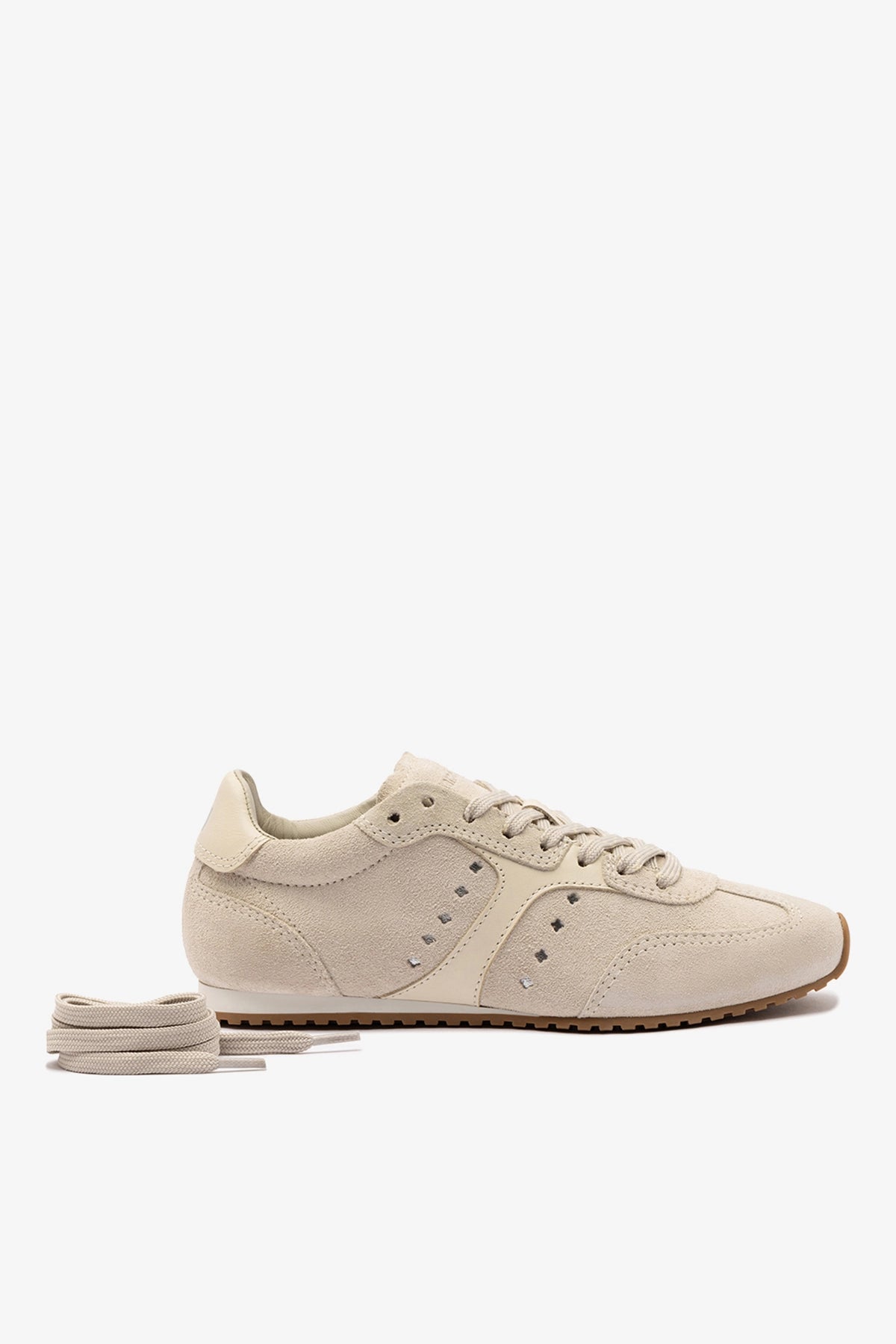 Stella Sneaker In Mushroom Grey Suede and Ivory Leather - Larroude